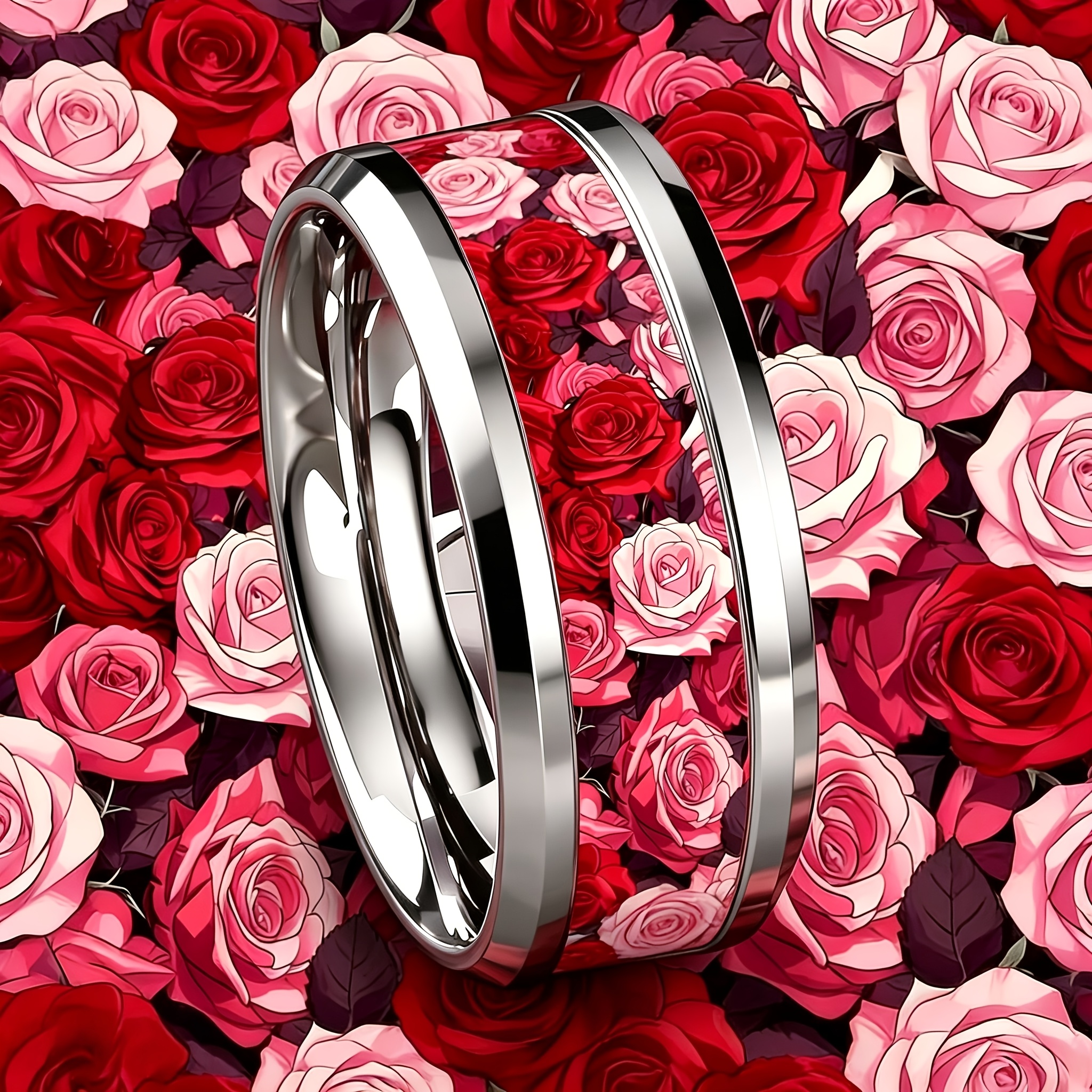 Romantic Two-Tone Rose Heart Ring, Light Luxury Design